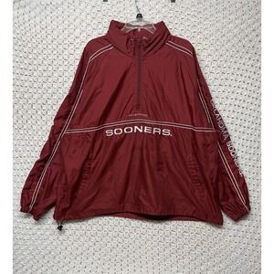 Red Oak Oklahoma Sooners Hooded Windbreaker Mens 2XL Red 1/2 Zip Pullover VTG